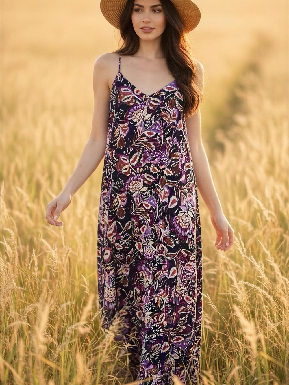 Tahari Maxi Dress Pocket Sleeveles Multi Purple colors Size M NWT